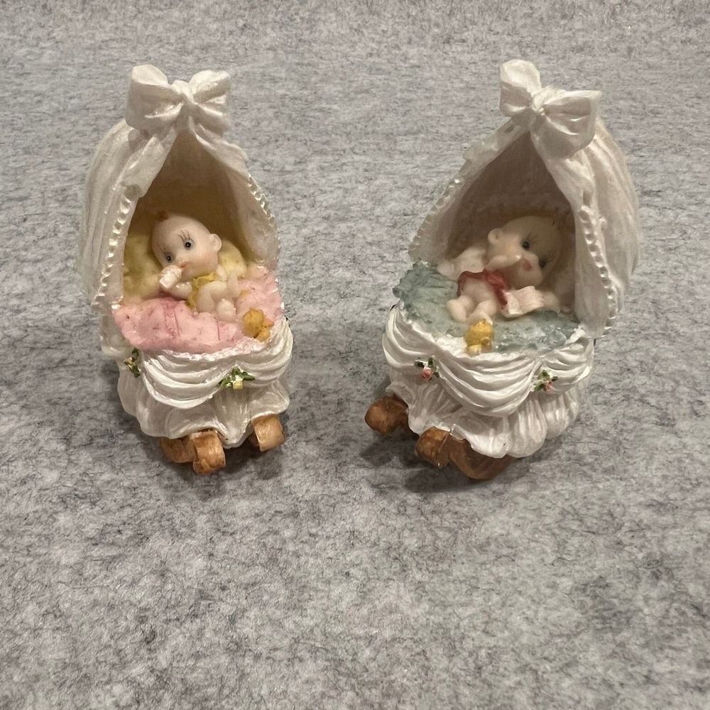 Vintage Baby in a Rocking Cradle Figurines Set of‎ 2